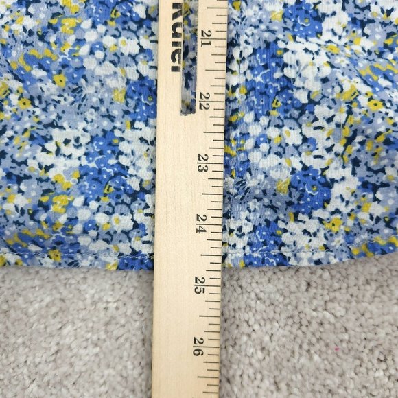 Eddie Bauer Shirt Women's Medium Blue Floral Button Front Short Sleeve Ruffle - Picture 7 of 8